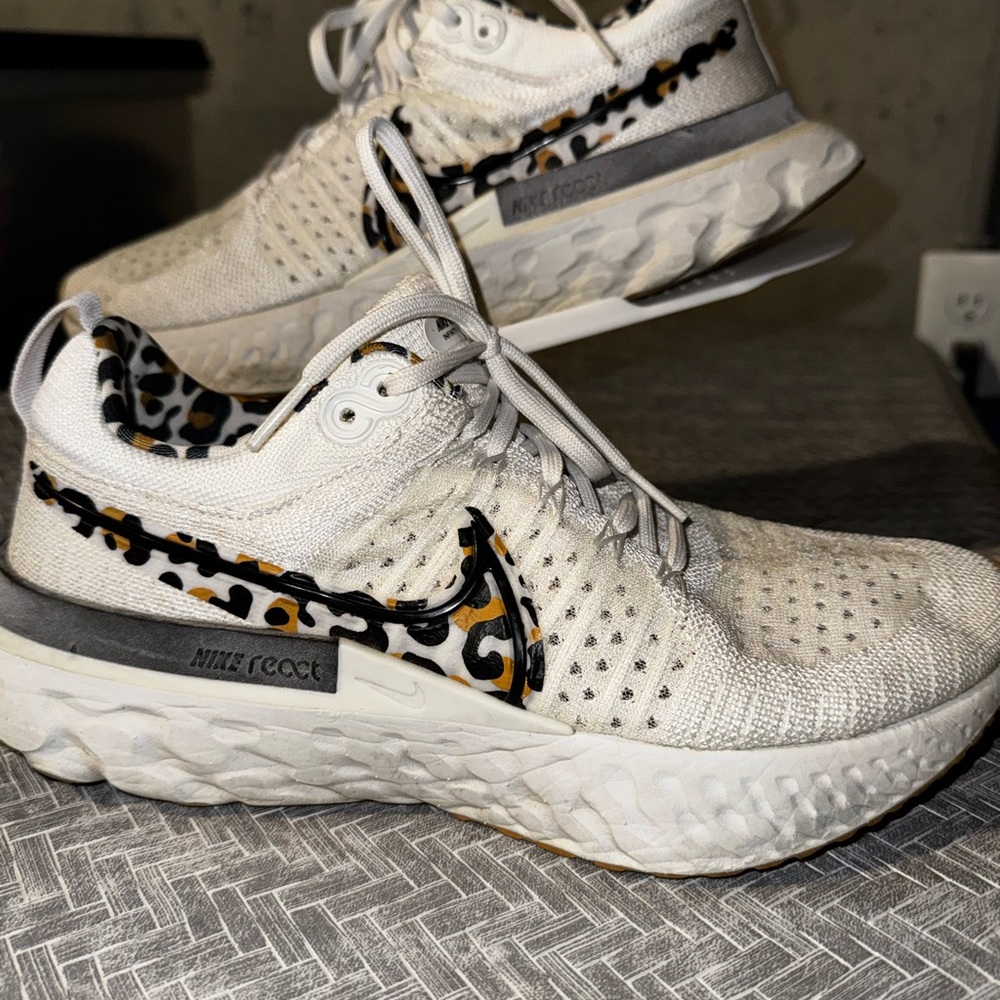 Nike Women's White and Leopard Print Sneakers